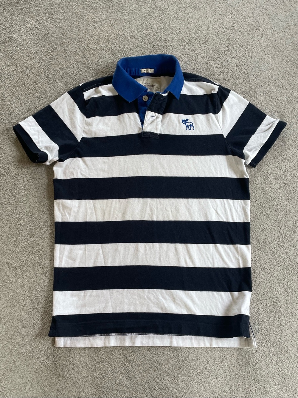 Y2K Abercrombie & Fitch Striped Muscle Polo Size L Preppy Rugby Navy White
